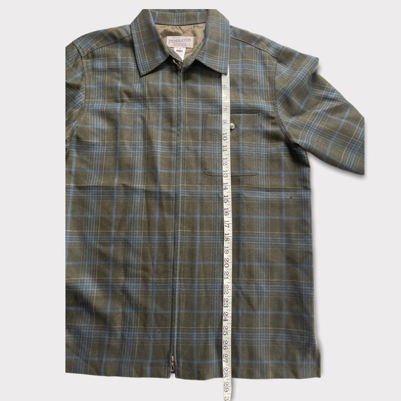 Vtg Pendleton Virgin Wool Zip Up Plaid Collared Shirt Navy & Dark Green Size M - Picture 4 of 8